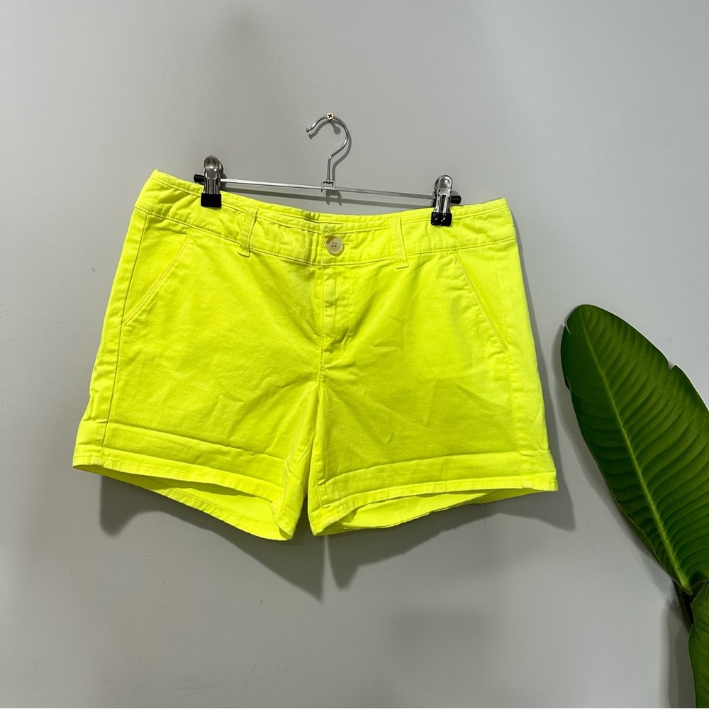 American Eagle Outfitters Neon Yellow Midi Denim Shorts Size 10
